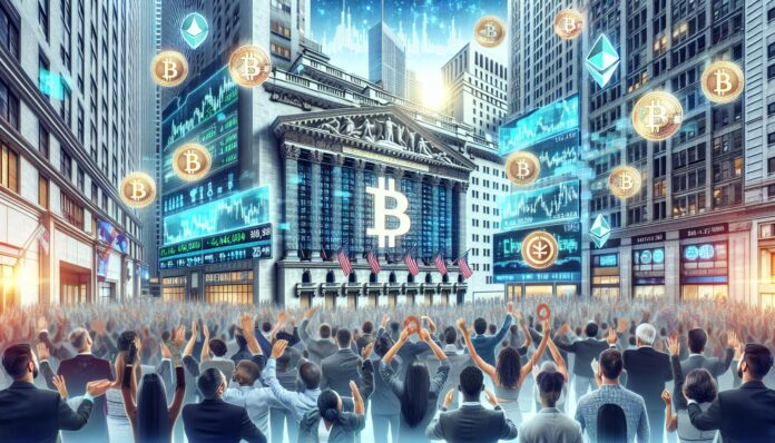 Schrijf een Nederlandse SEO geoptimaliseerde titel van maximaal 60 karakters: Wall Street investeert massaal in beursklare cryptobedrijven altcoin boost