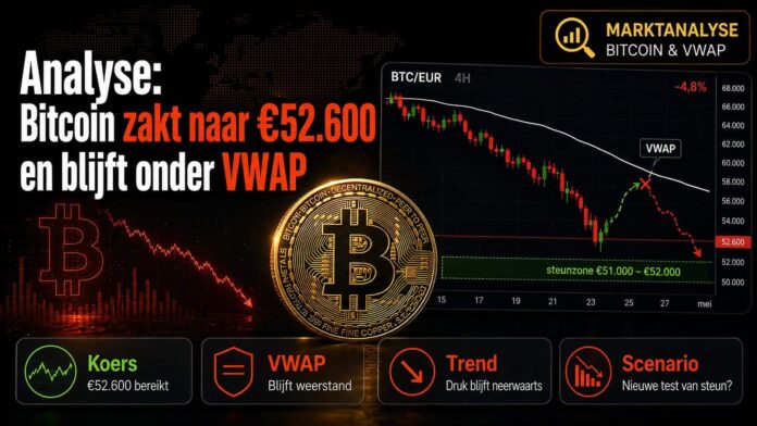 Bitcoin koers zakt naar €52.600: Analyse en VWAP-update
