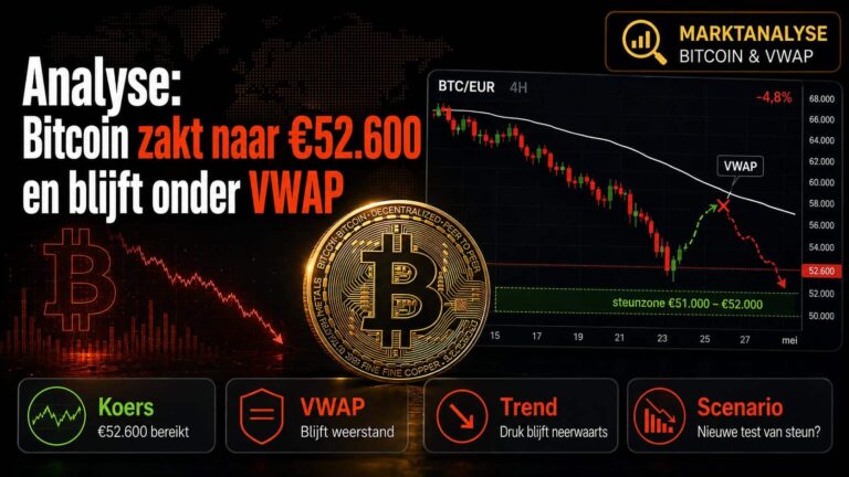 Bitcoin koers zakt naar €52.600: Analyse en VWAP-update